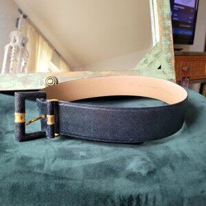 Gigi boutique vintage real reptile leather belt green and gold- L